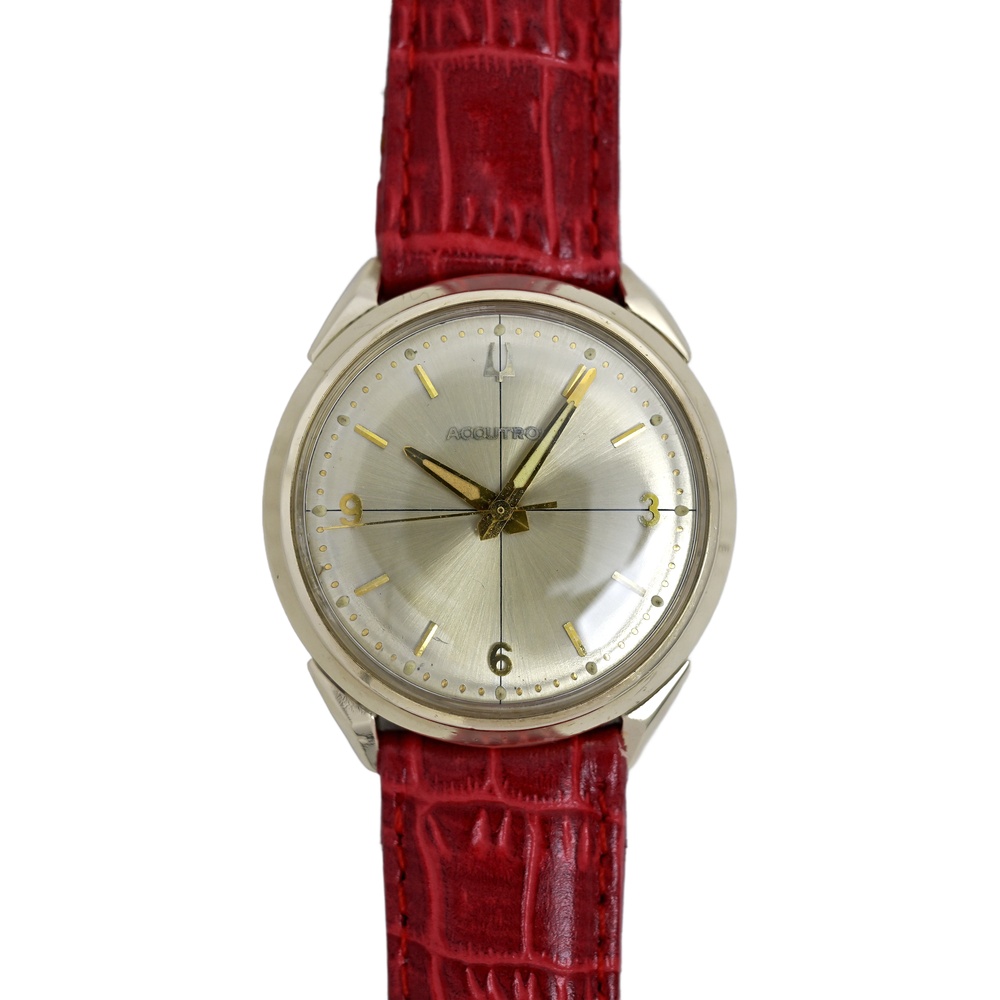 Accutron 1967 Vintage Tuning Fork 10K Gold Filled Watch Red Genuine Leather